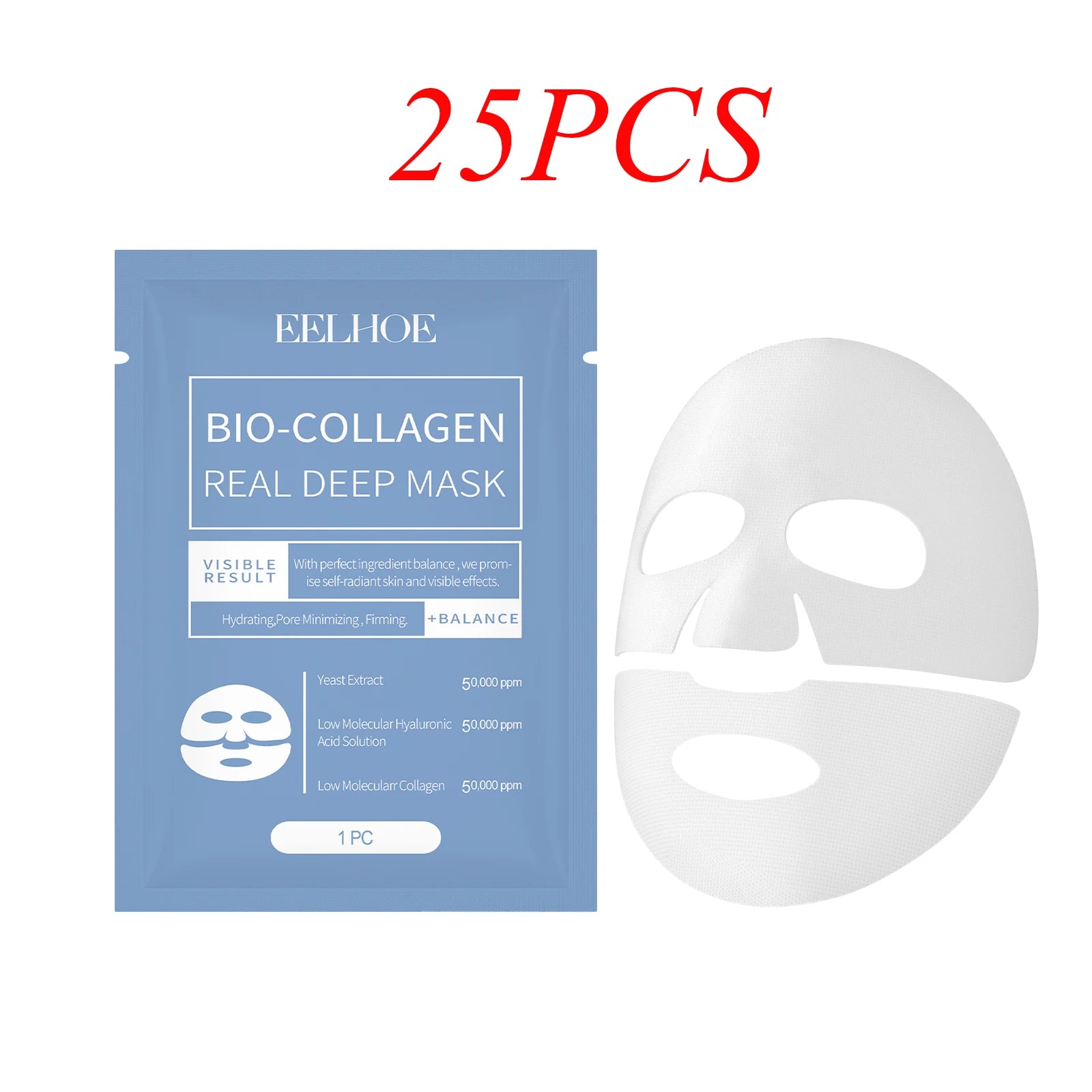EELHOE 1-30PCS Bio Collagen Real Deep Mask Soluble Collagen Sheet Mask with Hydrolyzed Collagen Moisturizing Face Mask Skin Care Zpaxo 25PCS