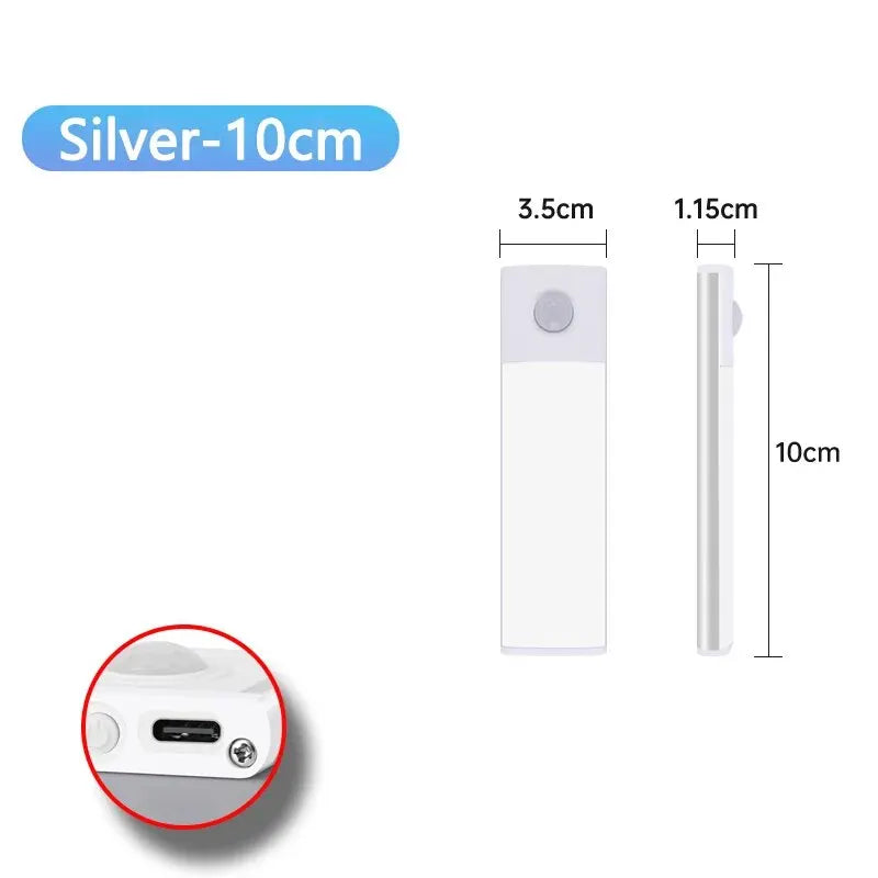 Motion Sensor LED Under Cabinet Light Wireless USB Rechargeable Closet Wardrobe Lamp Ultra Thin for Kitchen Bedroom Zpaxo 3 Color in one Lamp Silver 10CM