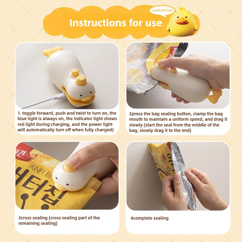 Cute Duck Handheld Vacuum Sealer Rechargeable Magnetic Bag Freshness