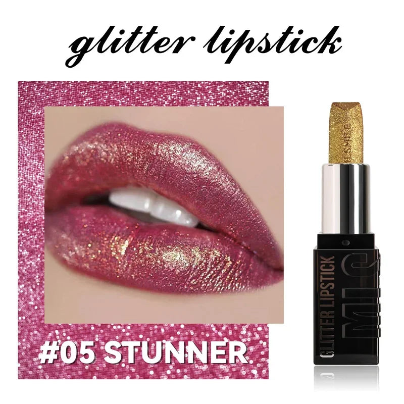 6 Color Glitter Lipstick Flash Lasting Easy Color Diamond Lipstick Waterproof Moisturizing Metallic Pearlescent Sexy Lips Makeup Zpaxo 05 Stunner