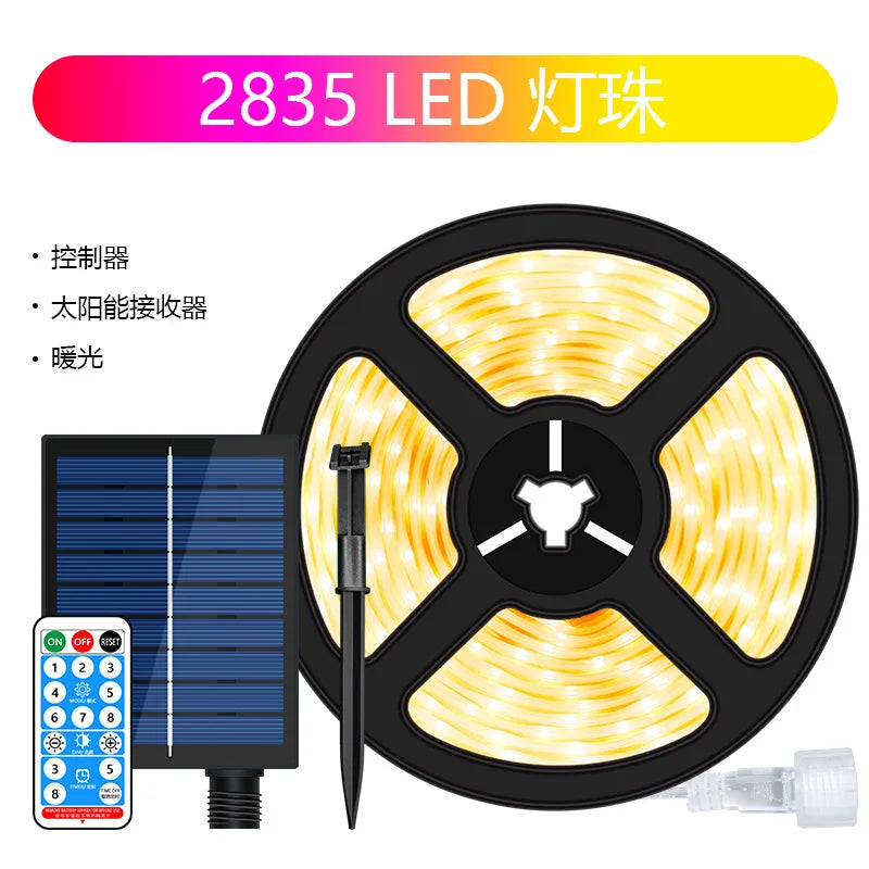 Solar Led Outdoor Lighting Strip Lights 8 Modes Fairy Leather Thread Zpaxo Warm White 10M 240LED