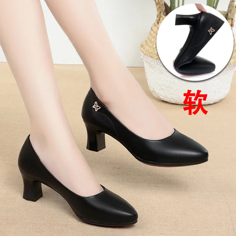 Heels Wedding Shoes Women 2023 Beige Leather Pointed Toe Professional Zpaxo