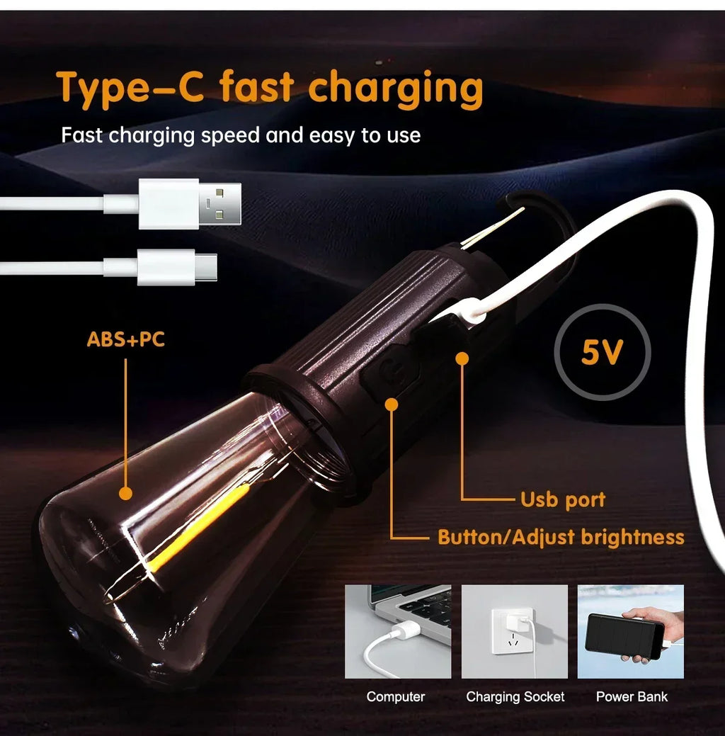 LED Camping Tent Light – USB-C Rechargeable, Waterproof, 3 Modes