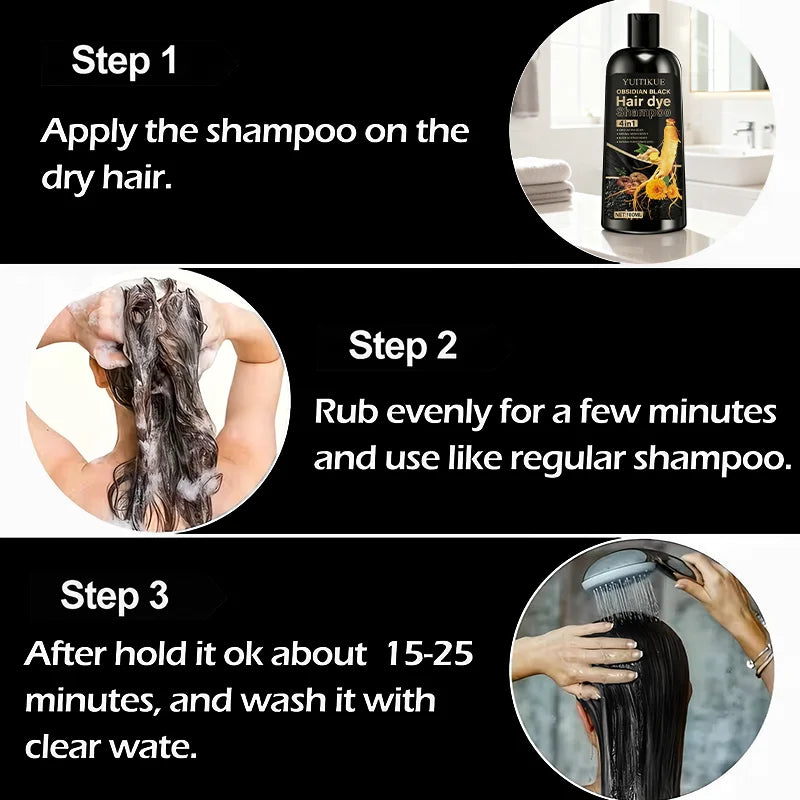 Obsidian Black Hair Dye Shampoo – 4-in-1 Gray Coverage 100ml Hair Dye Shampoo Zpaxo