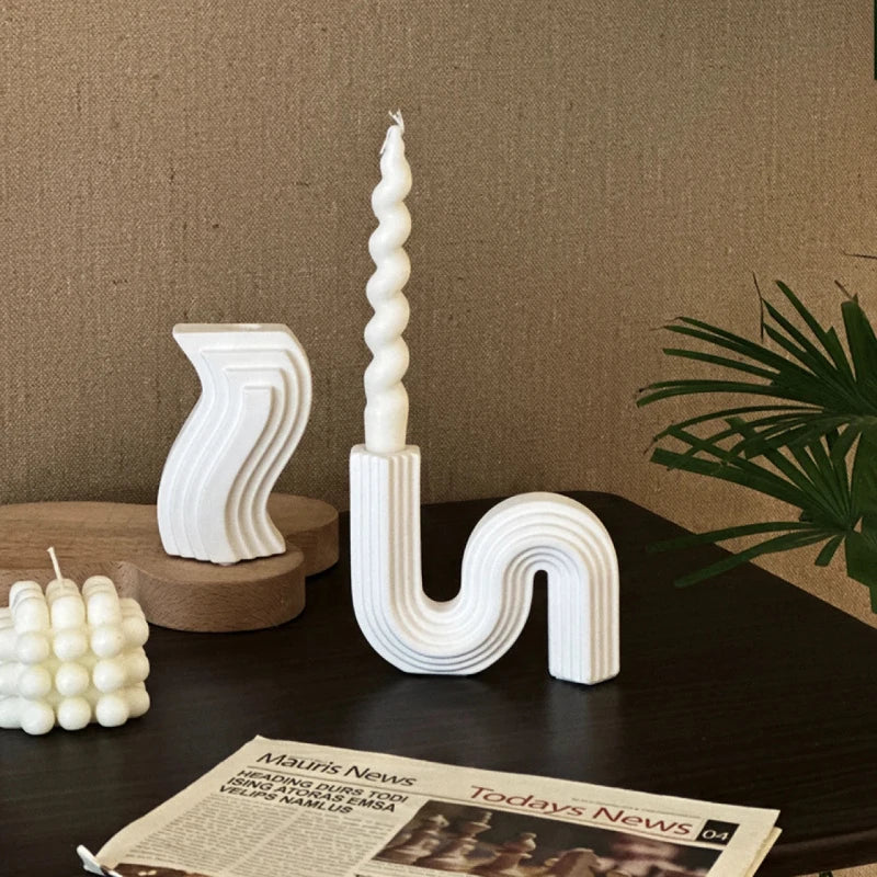 Nordic-style S-curve Candle Holder Creative Striped Ceramic Base