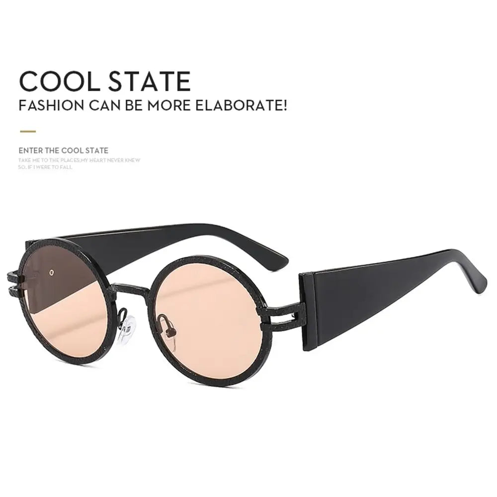 Fashion Round Punk Sunglasses Oval Retro Wide Temples Sun Glasses UV Protection Hip Hop Shades for Women & Men Zpaxo