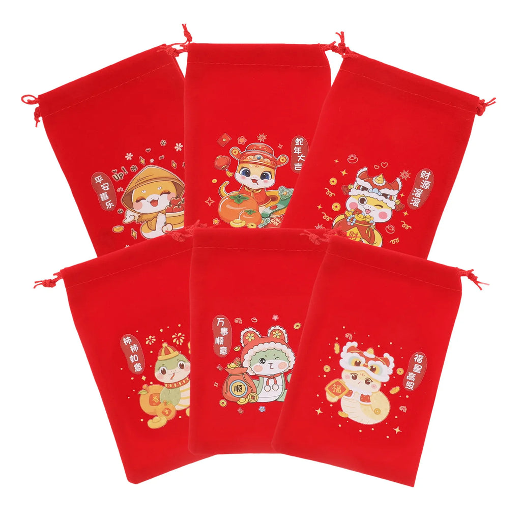 Chinese Red Present Bags 2025 Lunar Year Candy Pouches Reusable