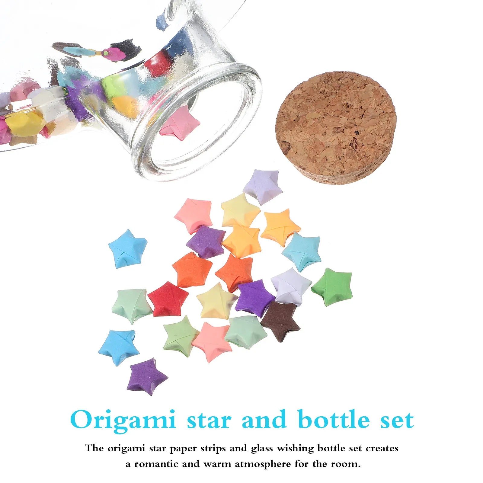540Sheets Rainbow Origami Star Paper Strips Glass Wishing Bottle DIY