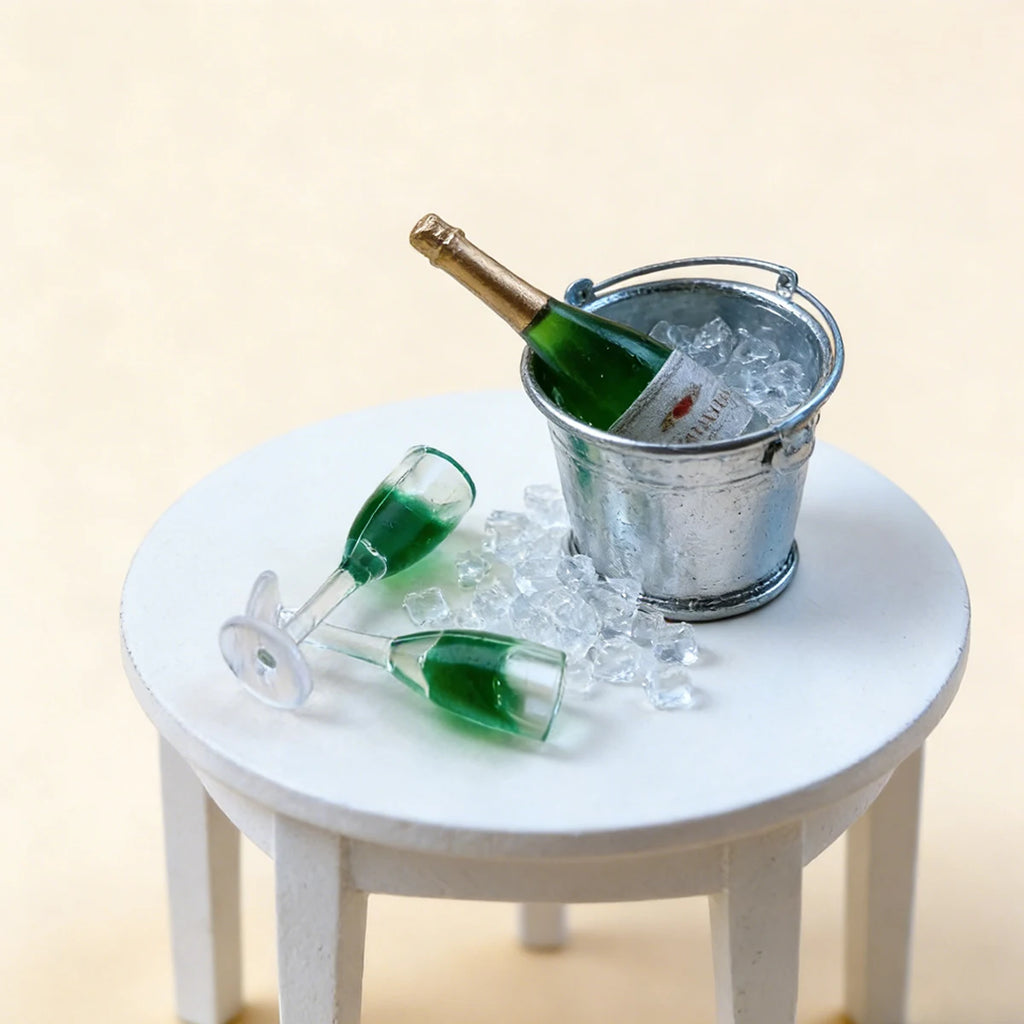 1:12 Miniature Champagne Set – Resin Bottle, Glass & Ice Bucket