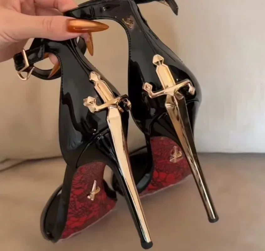 Fashion Womens Heel Metal Scepter Stiletto Pointed Leather Women