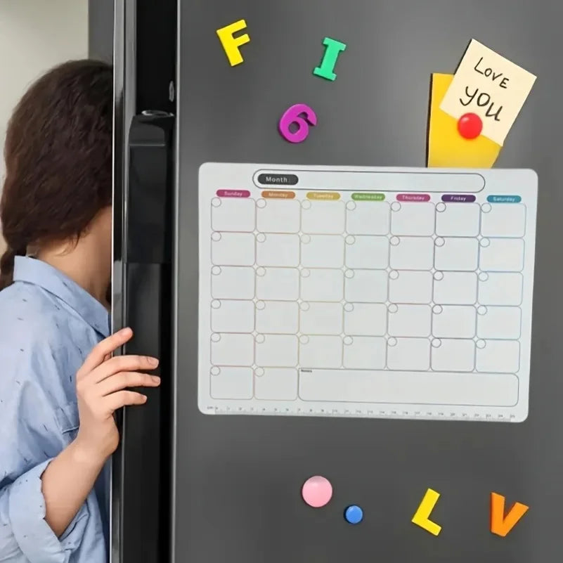 Magnetic Fridge Organizer Set - Reusable Monthly/Weekly Planner Sticker + Memo Board, Calendar & Note Kit for Home Office Zpaxo