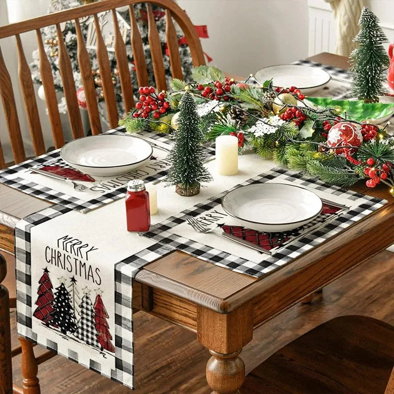 Christmas Tree Elk Placemat Linen Dining Table Mats Coaster Bowl