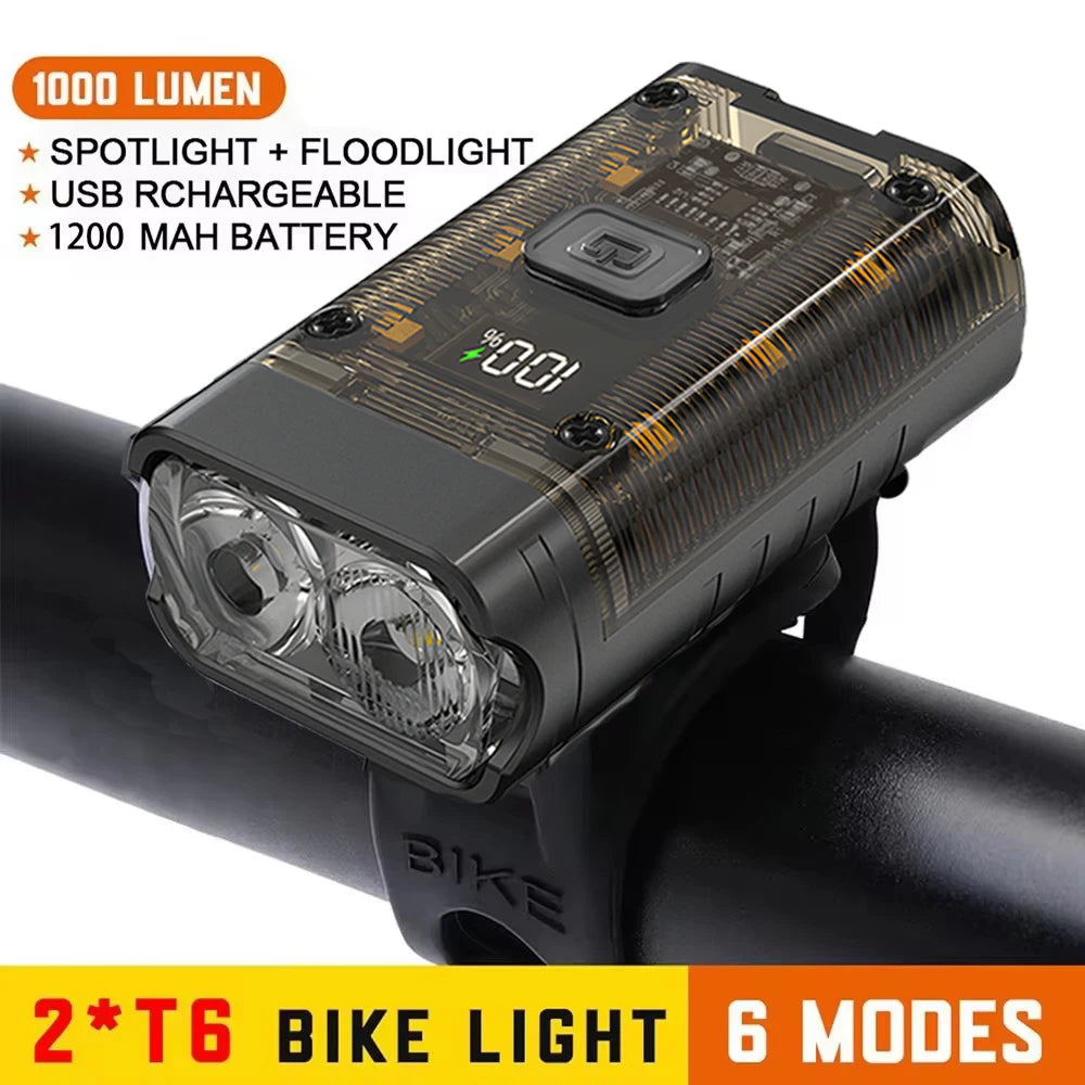 KDULIT 1000LM T6 LED Bike Headlight – USB-C Rechargeable MTB Bike Headlight Zpaxo