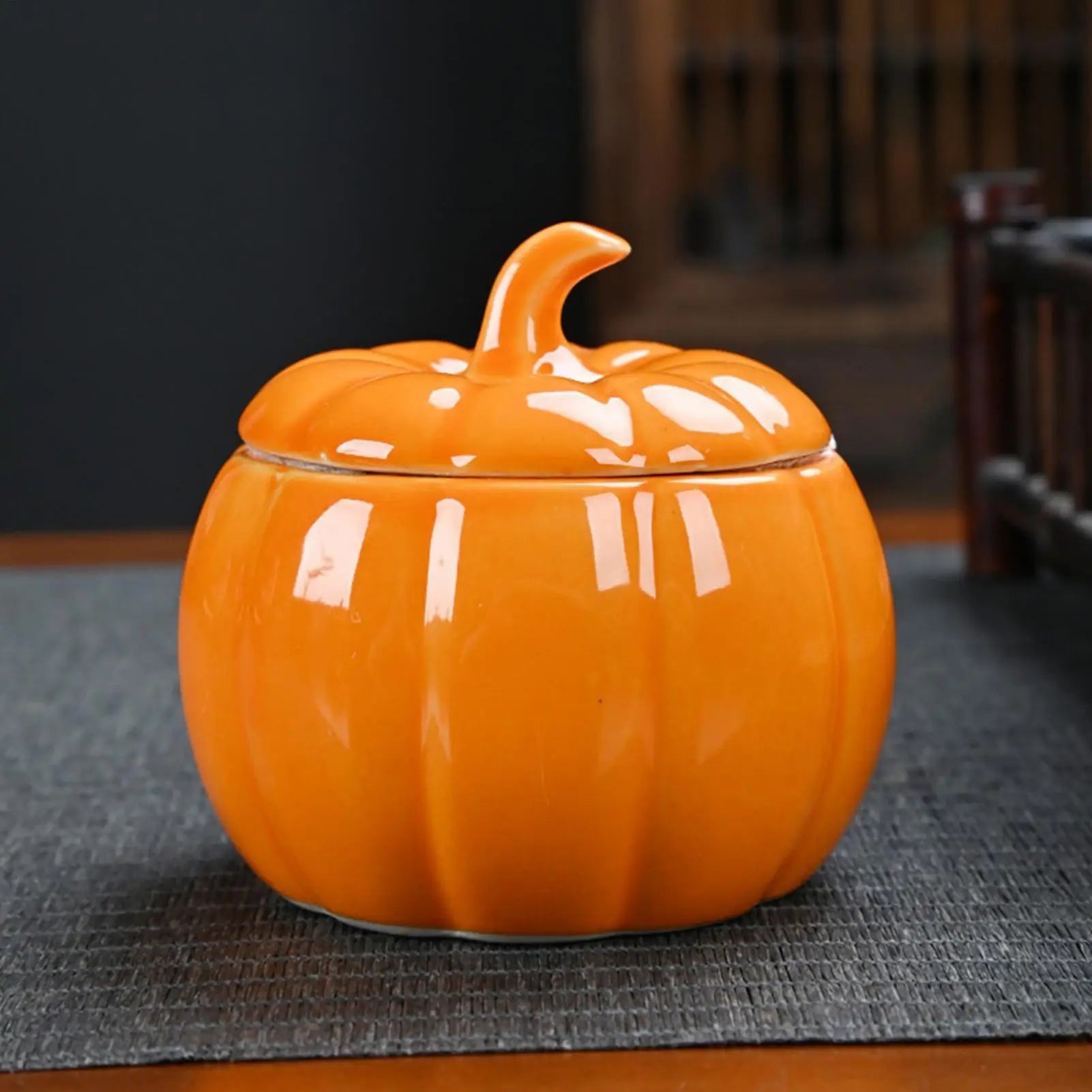 Ceramic Pumpkin Tea Jar Kitchen Storage Lid Airtight Food Container