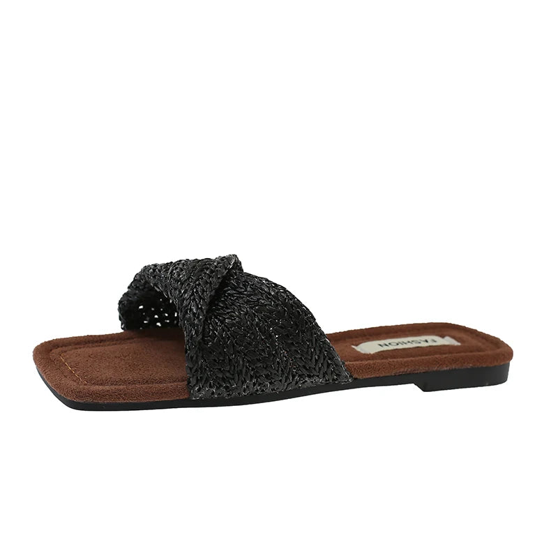 2025 Summer Fashion Low Heel Ladies Slippers Open Toe Female Square Zpaxo black 40