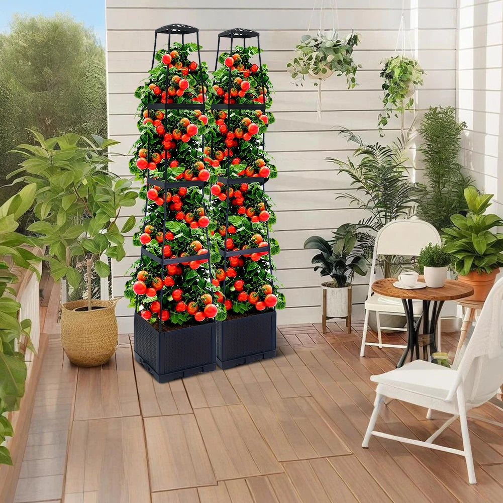4 Tier Planter Tower Trapezoidal Trellis Tomato Cage Garden Box
