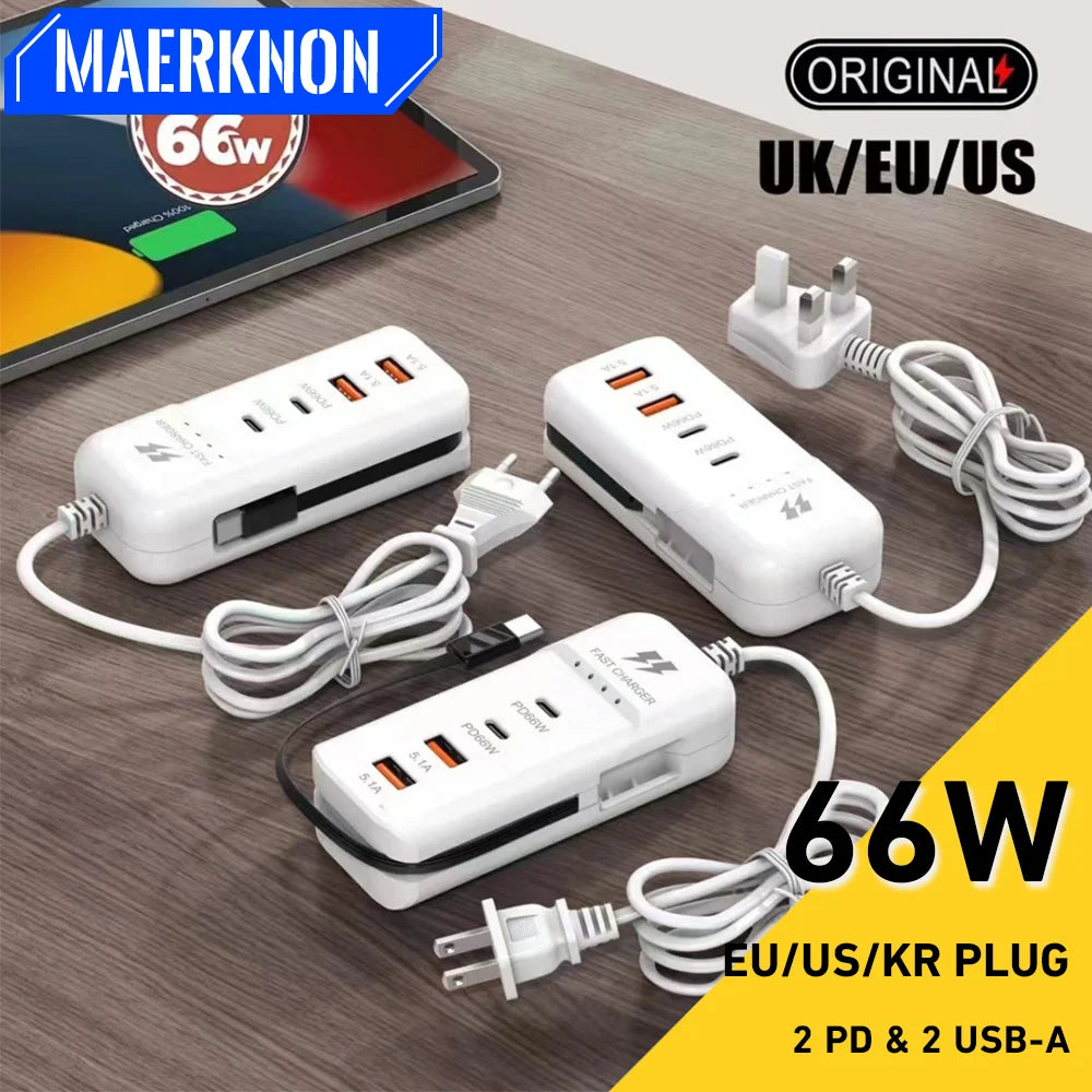 Maerknon 66W PD USB-C Fast Wall Charger | Multi-Port Hub USB-C Wall Charger Zpaxo
