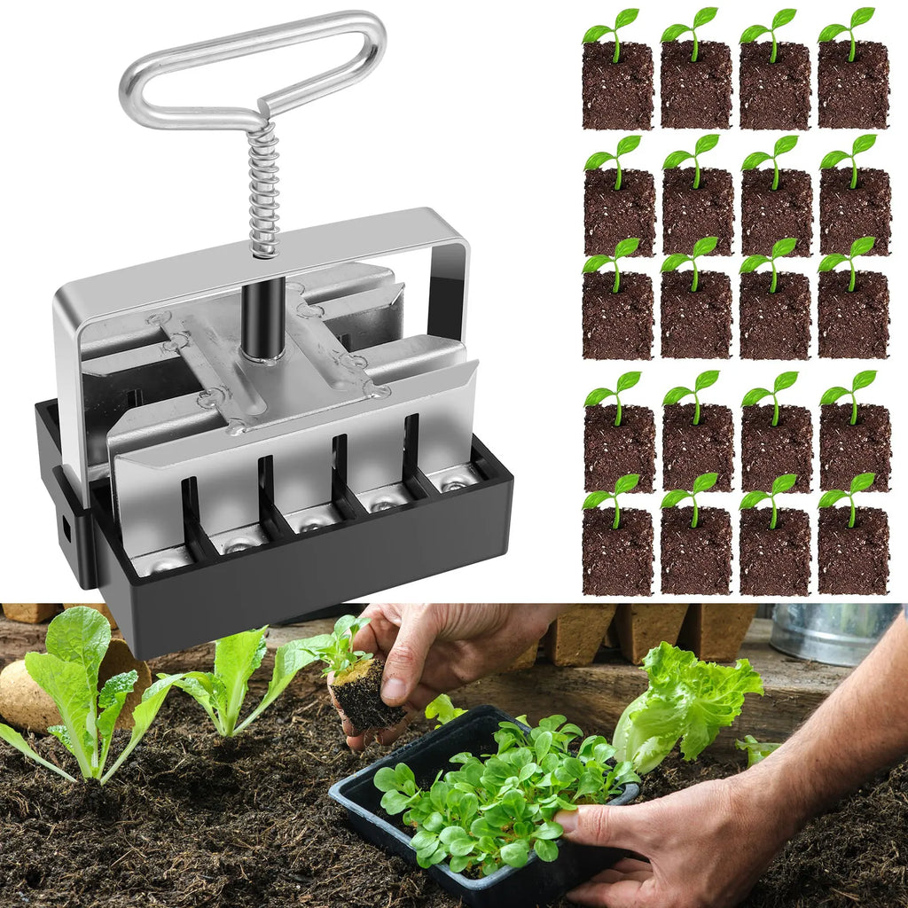 3/4inch Handheld Seedling Soil Blocker Soil Block Maker Stainless Steel Seedling Nursery Tool Durable Soils Blocking Sowing Tool Zpaxo