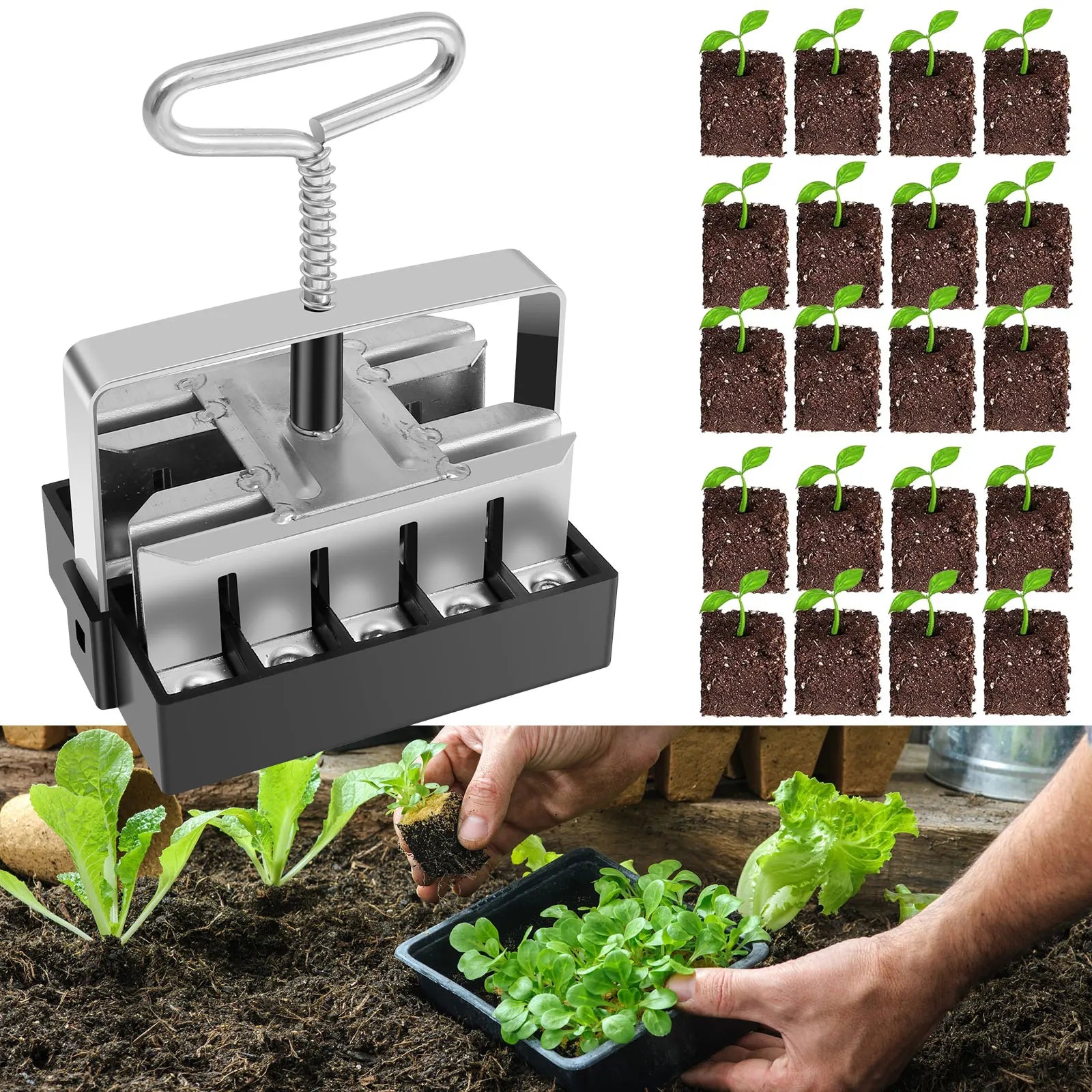 3/4inch Handheld Seedling Soil Blocker Soil Block Maker Stainless Steel Seedling Nursery Tool Durable Soils Blocking Sowing Tool Zpaxo