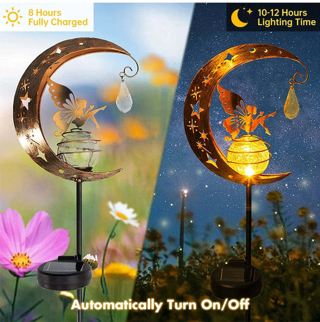Solar Stake Lights Moon Fairy Garden Lamp Outdoor Crackle Glass Globe Zpaxo