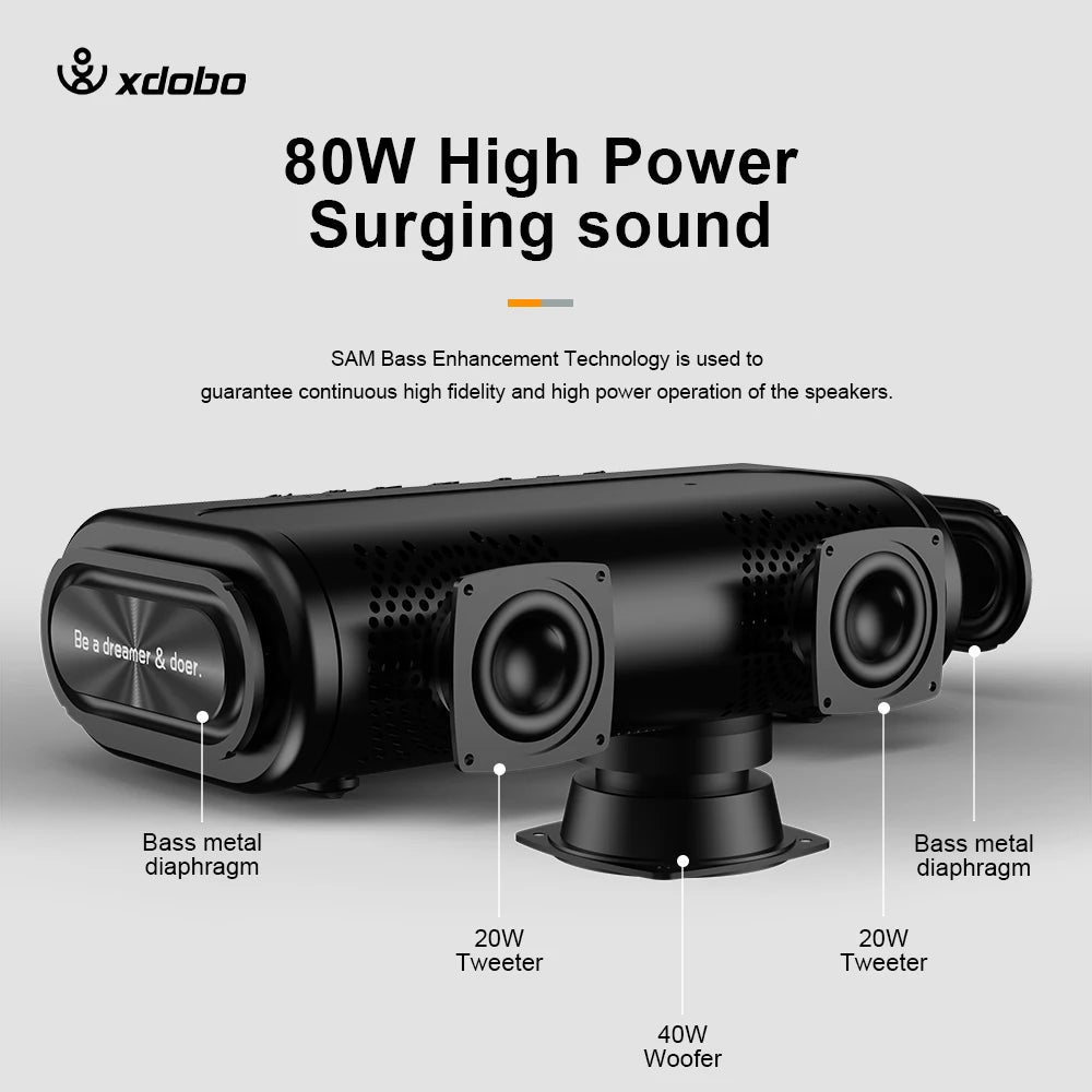 80W XDOBO Bluetooth Speaker Wireless Subwoofer Deep Bass EQ 10400mAh Zpaxo