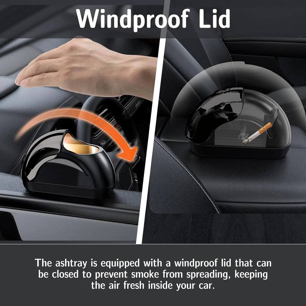 Car Ashtray Cup Holder – Windproof Sealed Lid | Black 1-2 Pack