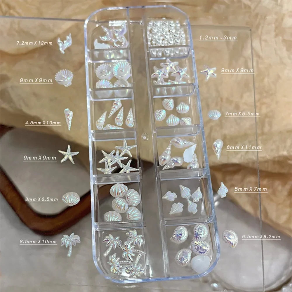 Self-adhesive Nail Art Decorations 12 Grids Box Glitter DIY Zpaxo White