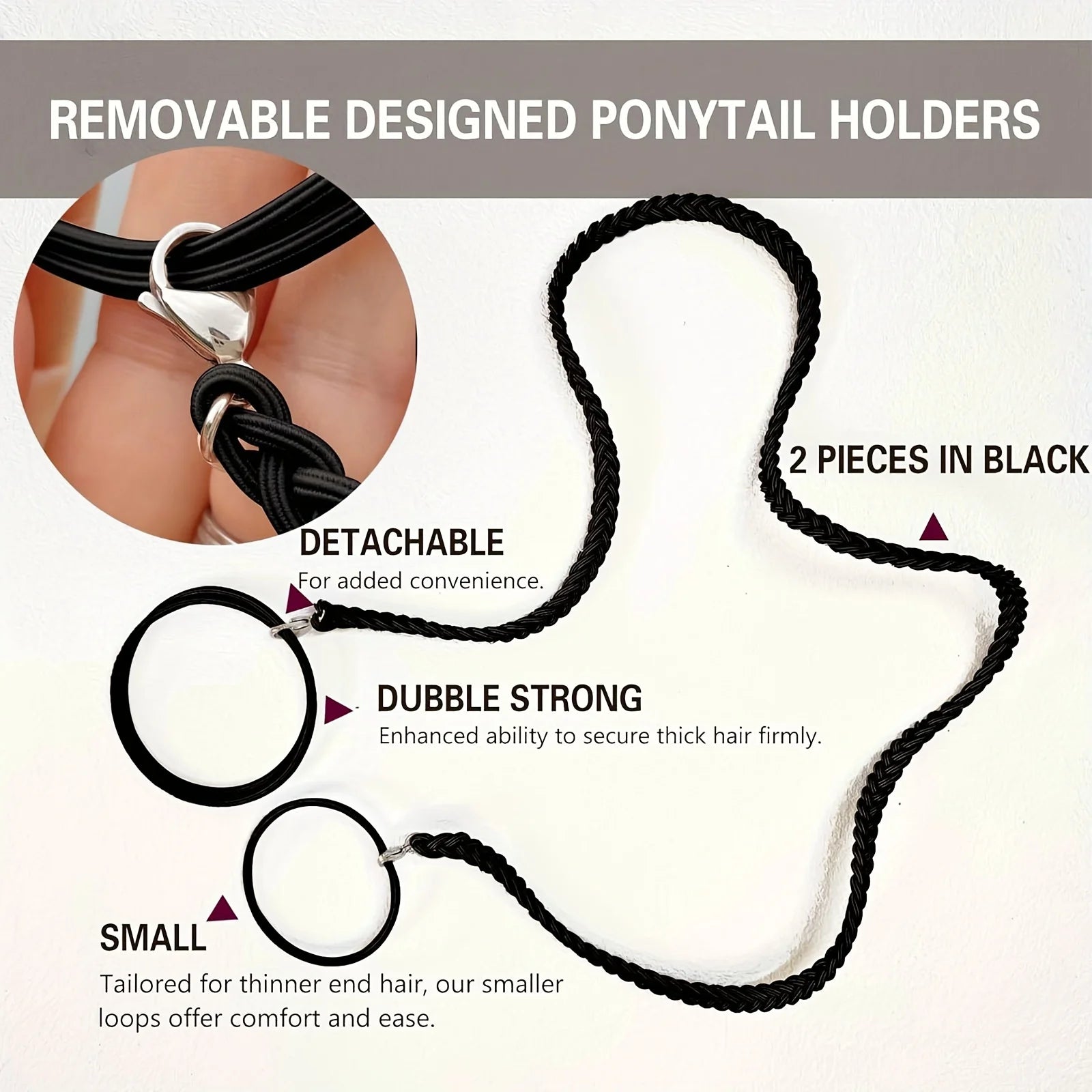 2 Packs 25" Ponytail Holders Hair Ties, Colored Elastic Braided Hair Tie, No Damage for Long Thick Curly Hair Zpaxo