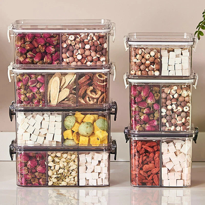 Sealed Plastic Food Storage Box Divided Food Grade Empty Cereal Candy Dried Jars Spice Box With Lid Fridge Storage Jar Container Zpaxo