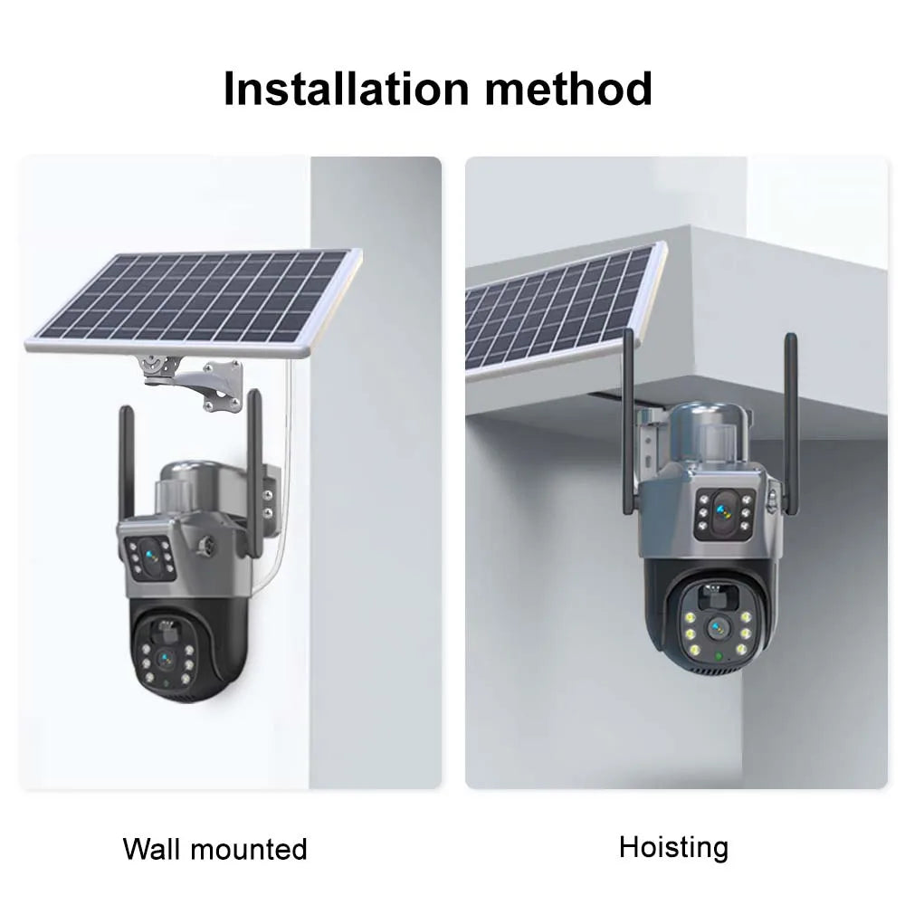 4K 8MP Solar Battery WiFi Camera Dual Lens Dual Screens Outdoor Camera PIR Human Detection Security Protection PTZ Video Cameras Zpaxo