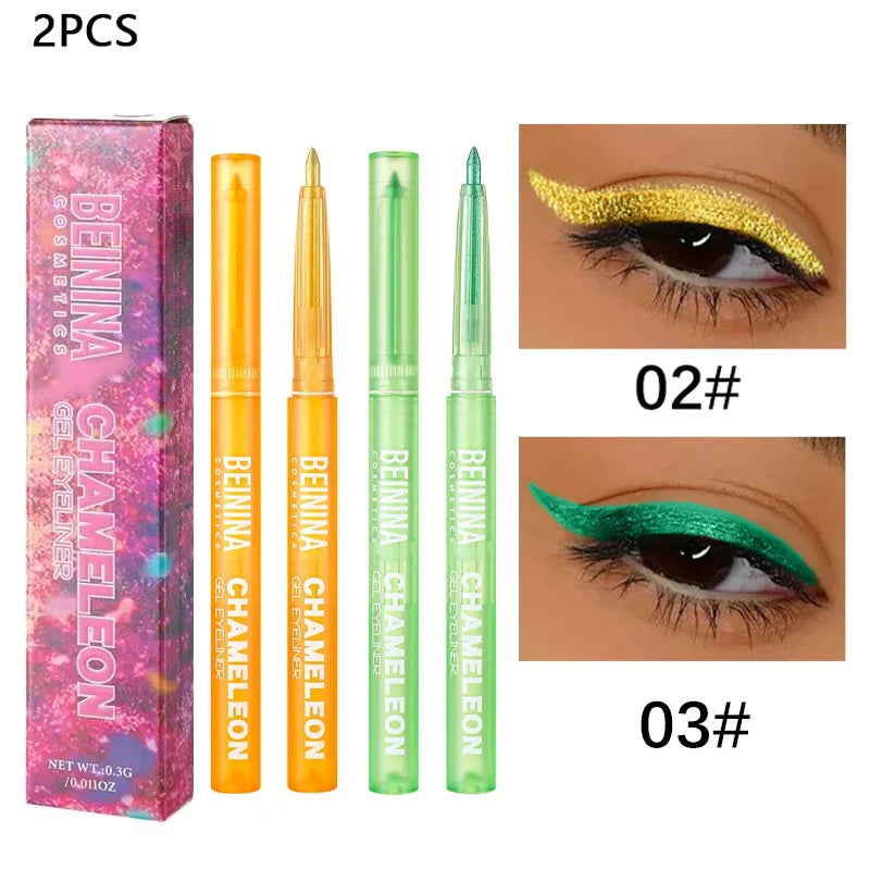 Shiny Chameleon Yellow Eyeliner Gel Pen Metallic Eyeshadow Multicolor Eye Liner Pearlescent Polarized Inner Eyes Pigment Makeup Zpaxo 02 and 03