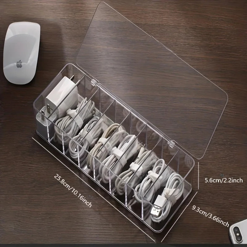 Clear Cable Storage Box – 8 Compartments & 10 Cable Ties Cable Organizer Box Zpaxo