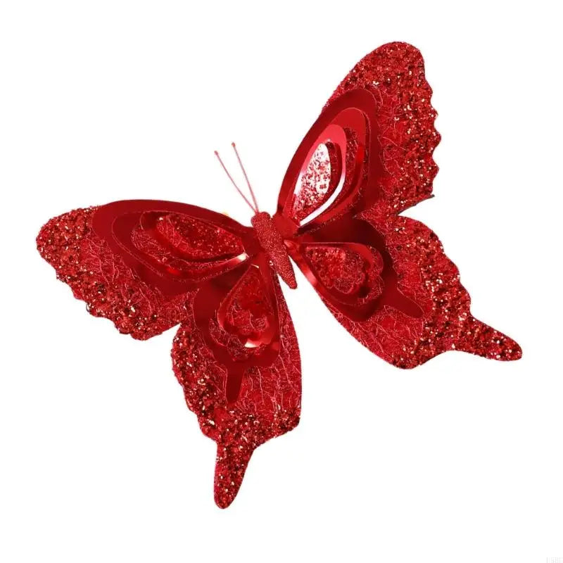 Plastic Butterfly Holiday Ornament Shimmery Sequins Christmas