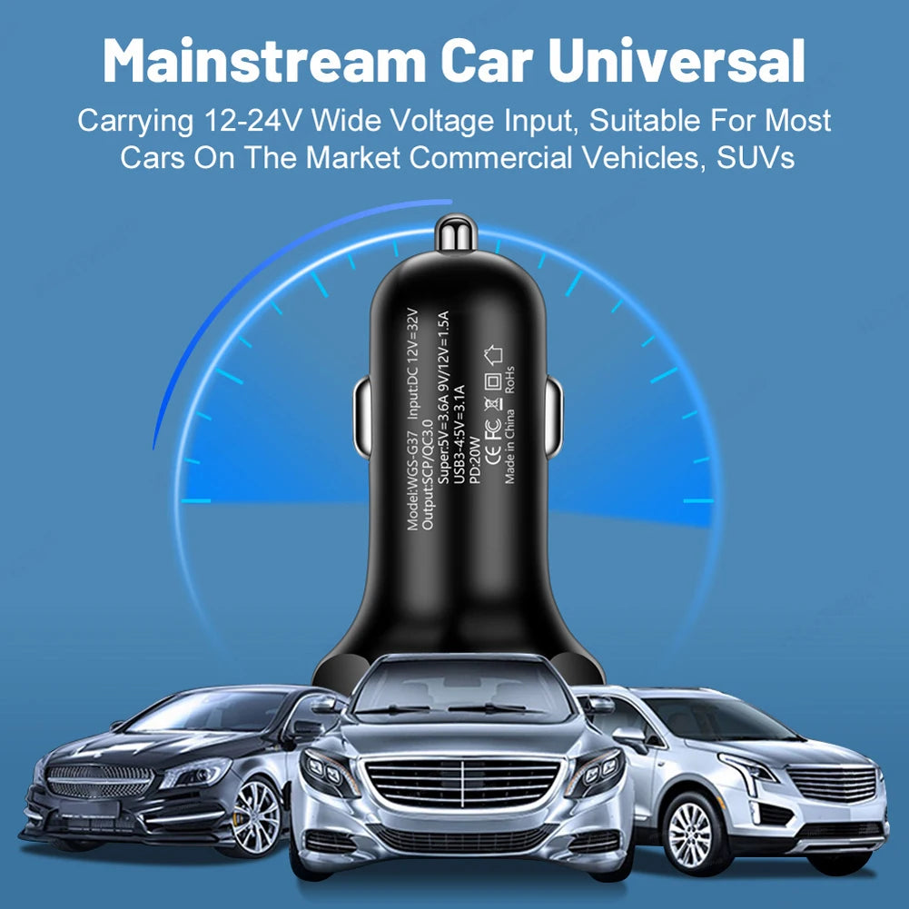 250W 5 Port Car Charger Digital Display Super Fast Charging Kit For iPhone/Xiaomi/Huawei/Realme/OPPO Car Adapter Accessories Kit Zpaxo