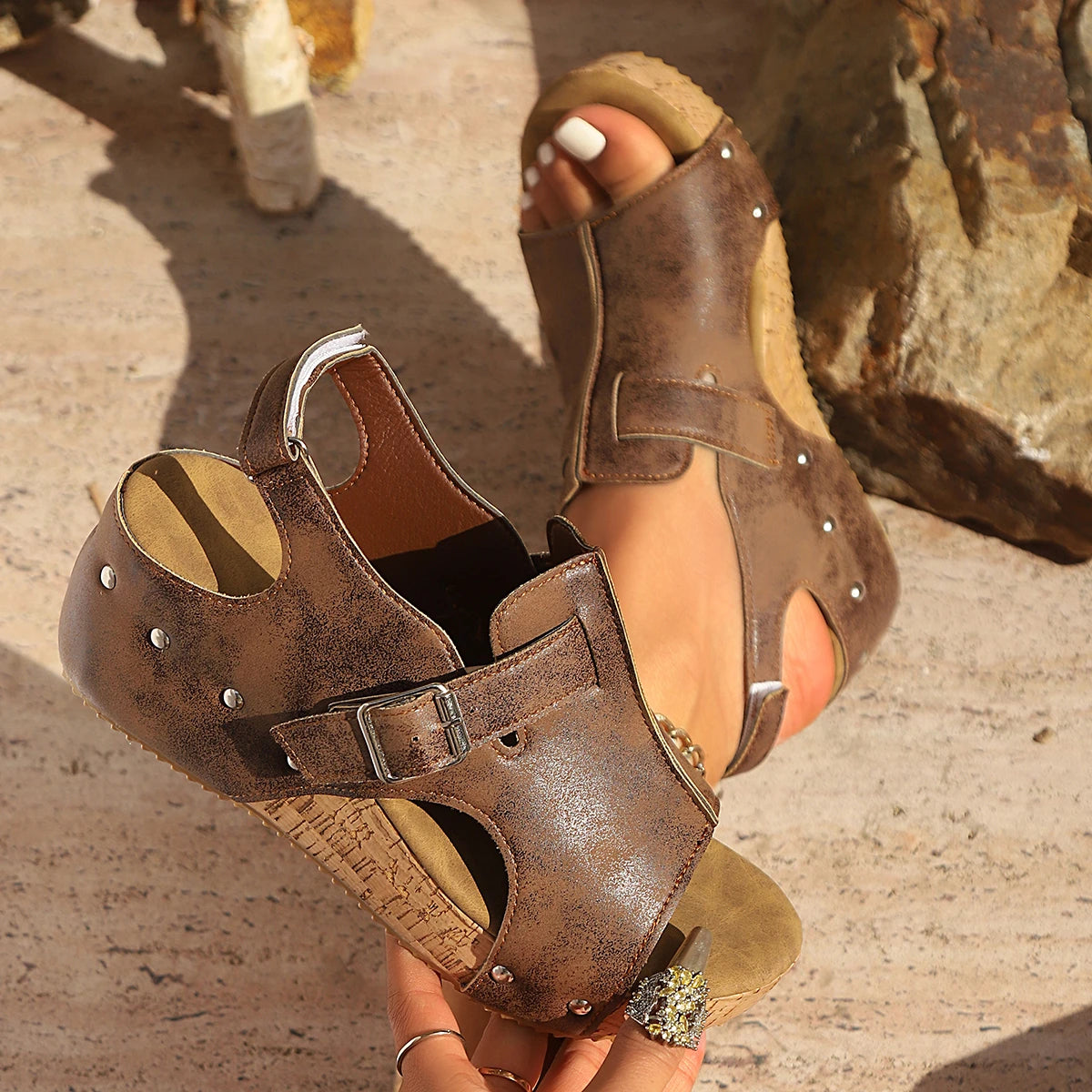 Women Wedge Sandals 2025 Summer Luxury Shoes Outdoor Retro Soft Zpaxo Brown 36
