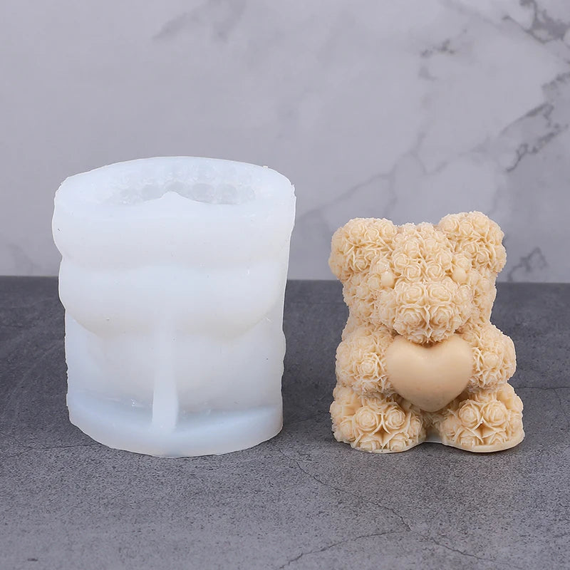 3D Rose Bear Candle Silicone Mold for Valentine's Day DIY Heart Bow-Tie Bear Soap Wax Craft Ornaments Gift Cake Chocolate Mold Zpaxo