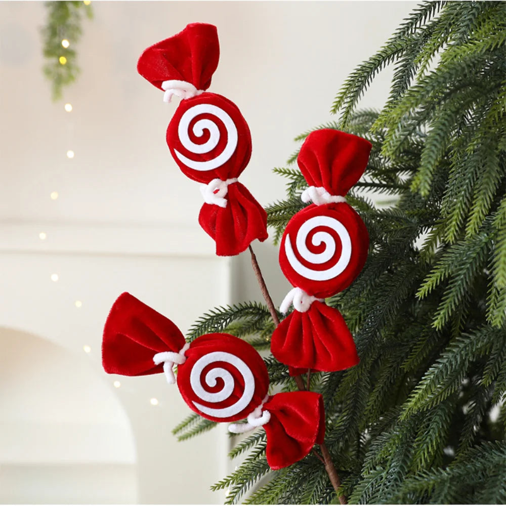 Fuzzy Red & White Candy Lollipop Christmas Tree Ornament