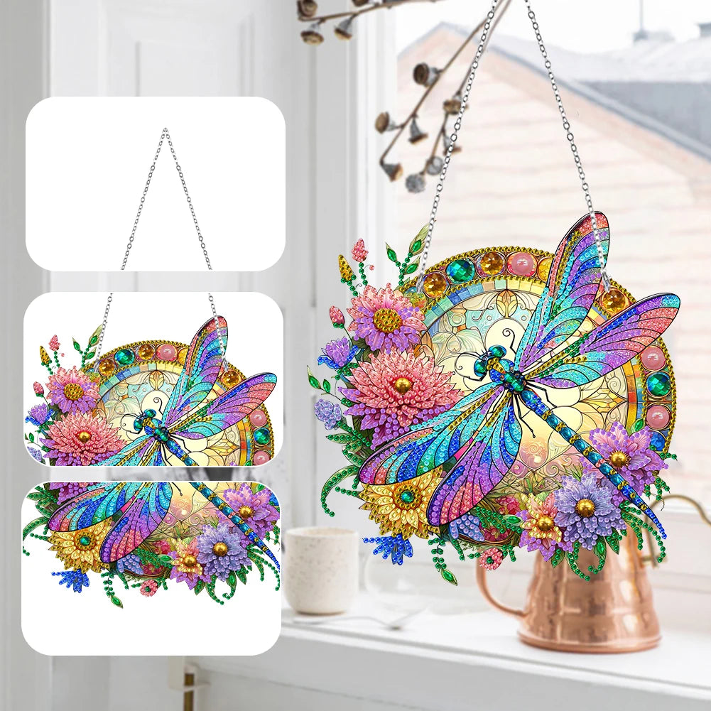 Sun Catcher Diamond Painting Hanging Pendant Butterfly Rhinestone Art Window Pendants Dragonfly Moose for Garden Window Decor Zpaxo