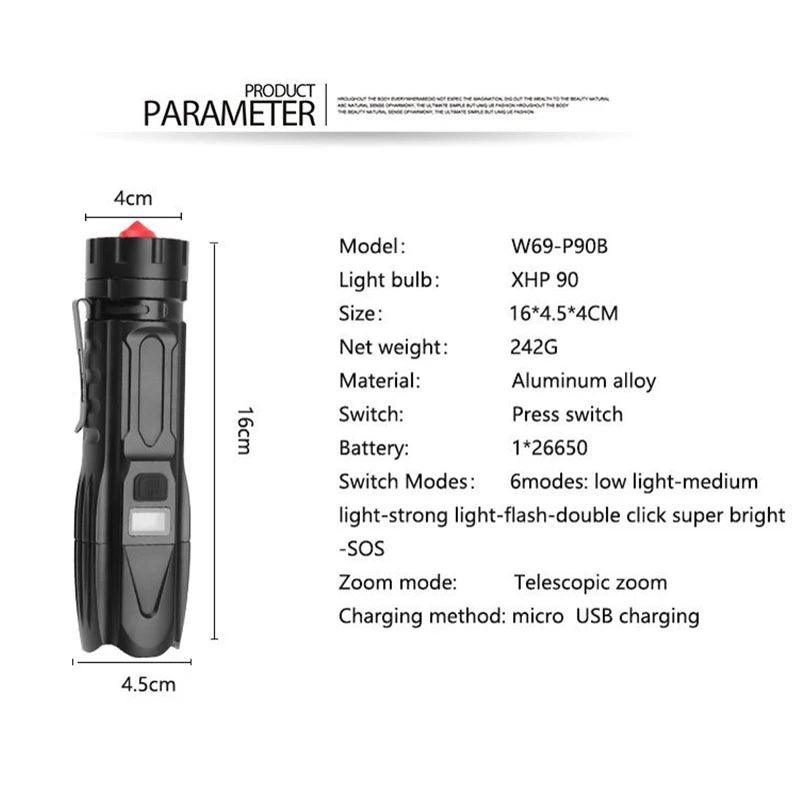 POCKETMAN 3800 Lumen Tactical Flashlight | USB Rechargeable