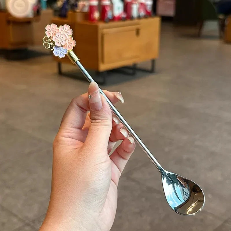 Japanese Cherry Blossom Stainless Steel Long Dessert Spoon Dessert Spoon Zpaxo