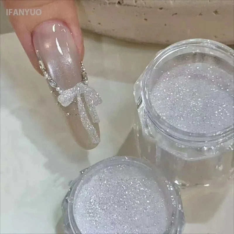 Nail Mirror Bright Plating Aurora Chrome Powder High Gloss Moonlight Pearl White Nail Art Rubbing Powder Manicure Pigment Decor Zpaxo D-Diamond Flash