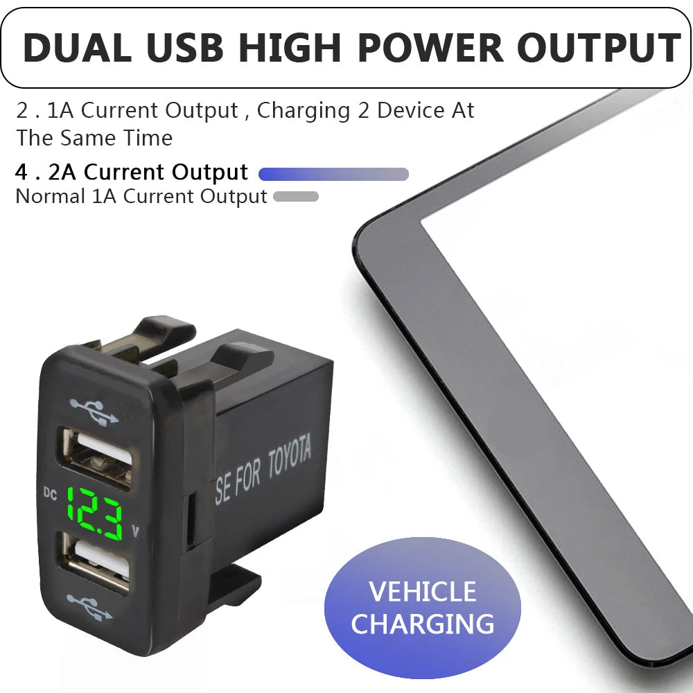 Dual USB QC Car Socket Charger 4 2A Toyota 12-24V Power Adapter