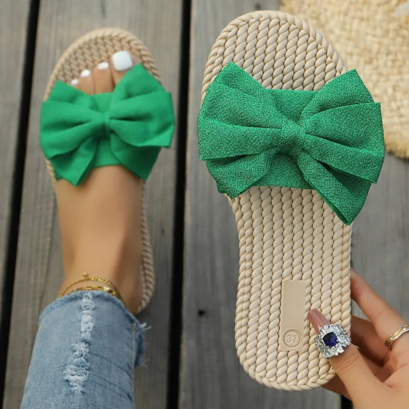 Women Slippers Casual Lightweight Shoes for Women Summer Fashion Slippers Bowknot Slides Women Soft Flat Leisure Ladies Sandals Zpaxo green 41