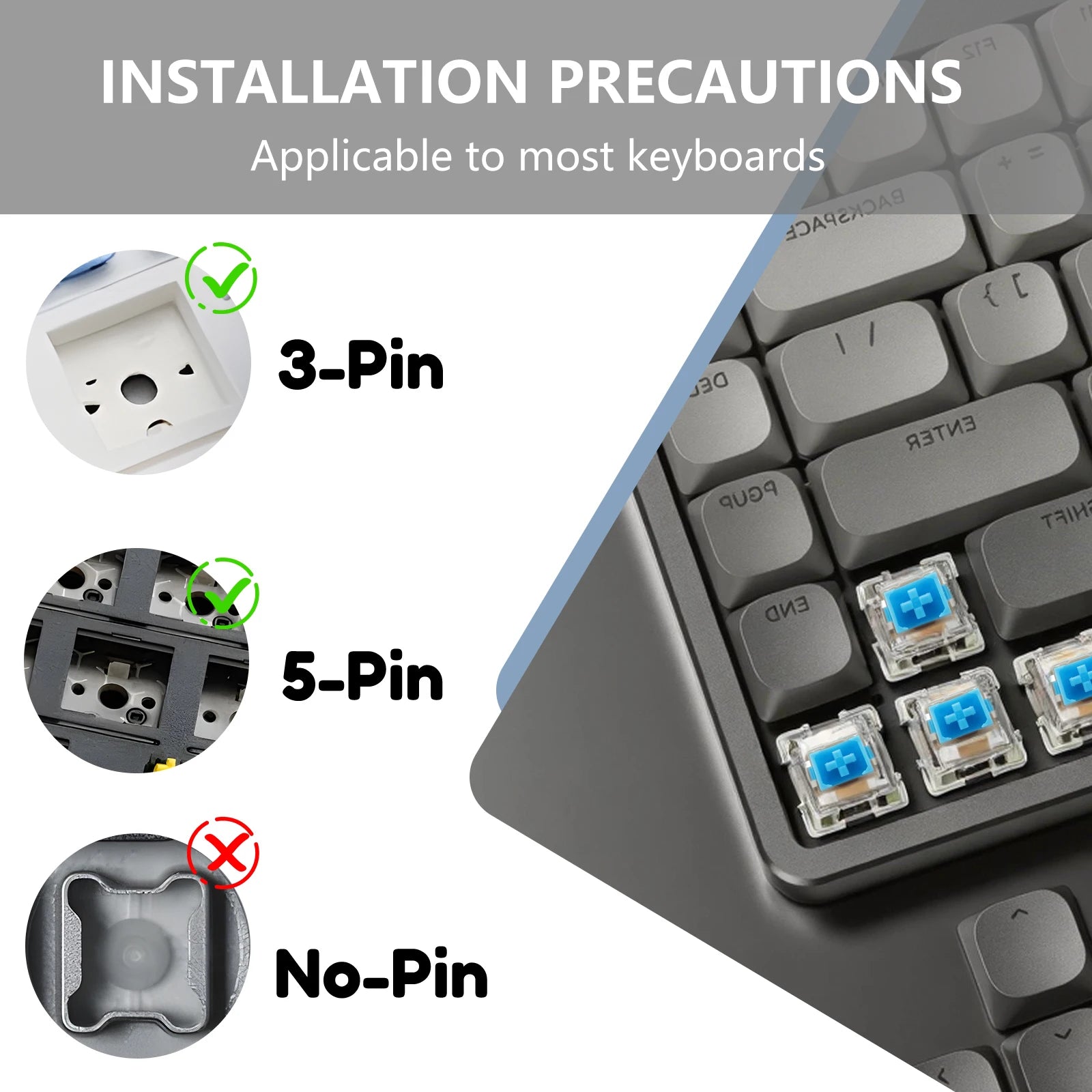 150/50Pcs Mechanical Keyboard Switches Set 3Pin Clickers Transparent Hot Swappable RGB Backlit with Puller Tools for Gaming Typ Zpaxo