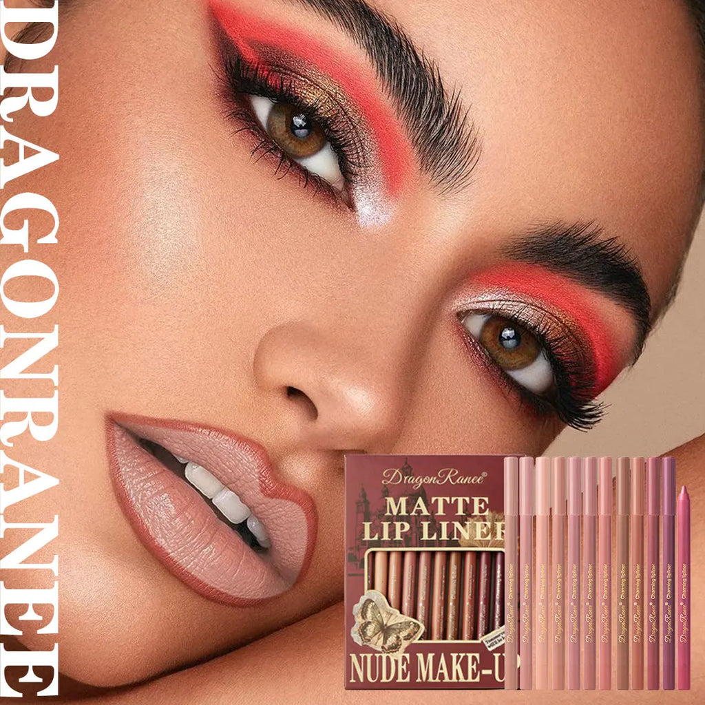 12Pcs/Set Lip Liner Pen Set Waterproof and Sweatproof, Delicate Texture, Non-Smudging, Lip Shaping, Essential for Beginners, Lip Liner Pen Set for Holiday Parties, Valentine's Day Gift Zpaxo