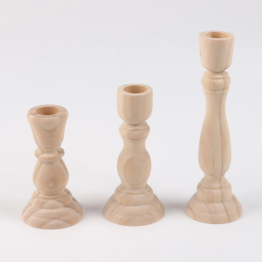 Wooden Candlesticks Unfinished Wood Candle Holder Pillar Taper Candle Stands for Wedding Party Birthday Home Table Decoration Zpaxo