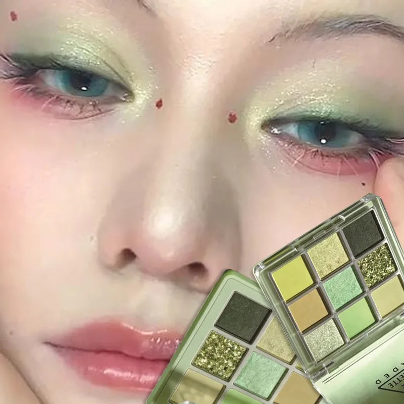 9 Colors Eyeshadow Palette Matte Mint Green Waterproof Lasting Pearlescent Shimmer Forest Eyeshadow Powder Eyes Makeup Cosmetics Zpaxo