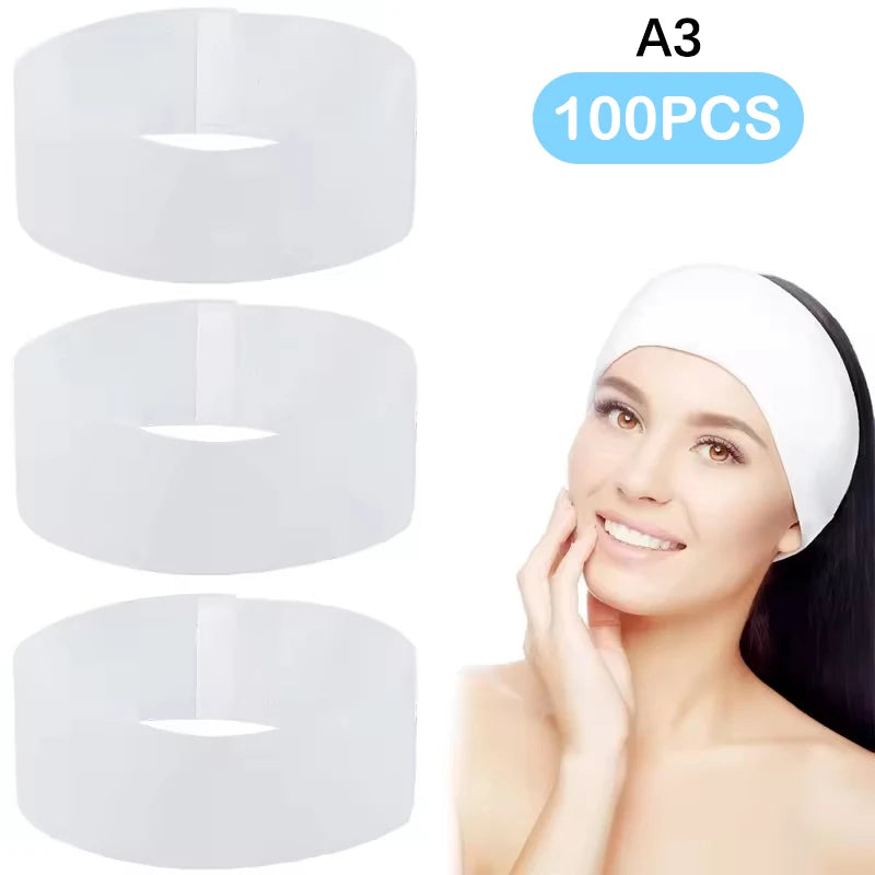 ▶10/50/100pcs Disposable Headbands Spa Salon Facial Headband Black White Pink Elastic Adjustable Magic Tape Skincare Accessory Zpaxo A3