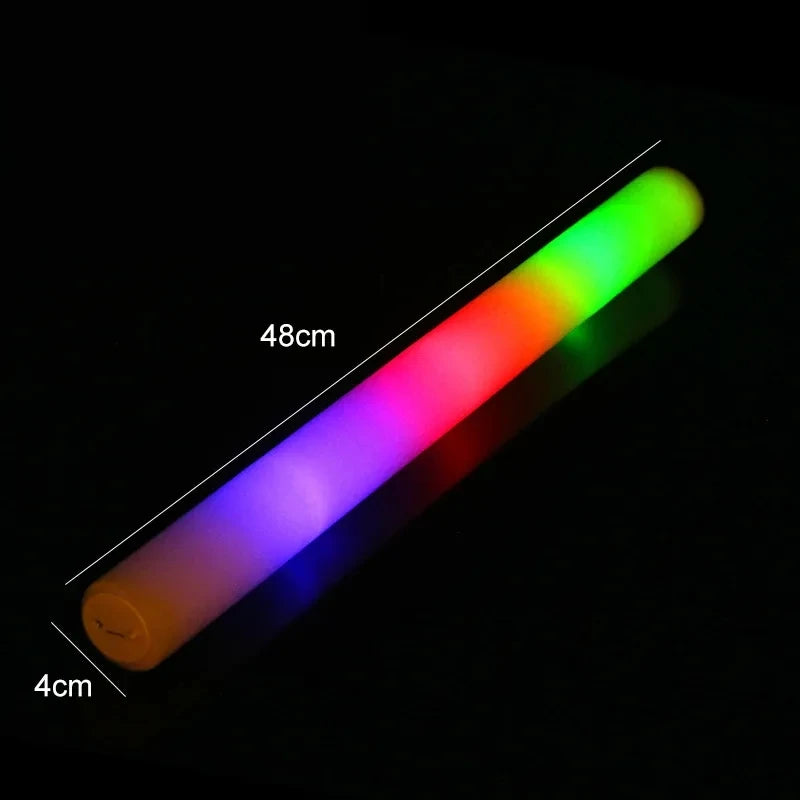 10 White LED Foam Sticks Light Up Batons Glow 3 Modes Flashing Dark