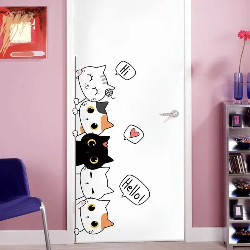 Door Sticker Lovely Kitten Designing Decoration Decal Bedrooms